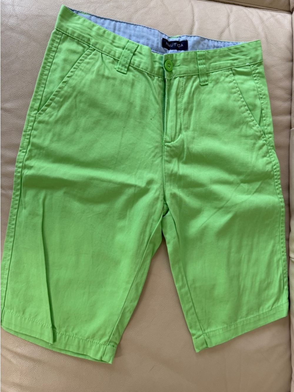 Nautica Kid’s (14-16) Bright Green Flat Front Chino Shorts, new, no tags